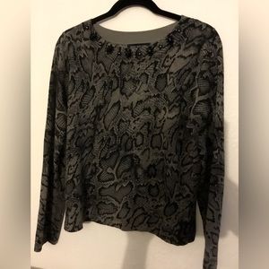 Snakeskin sweater with jeweled detail neckline size petite medium